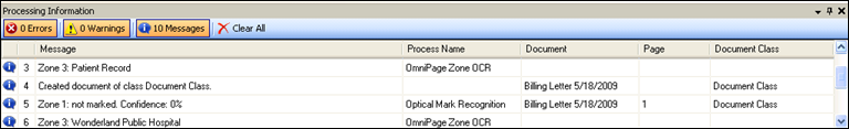 Processing Information Pane